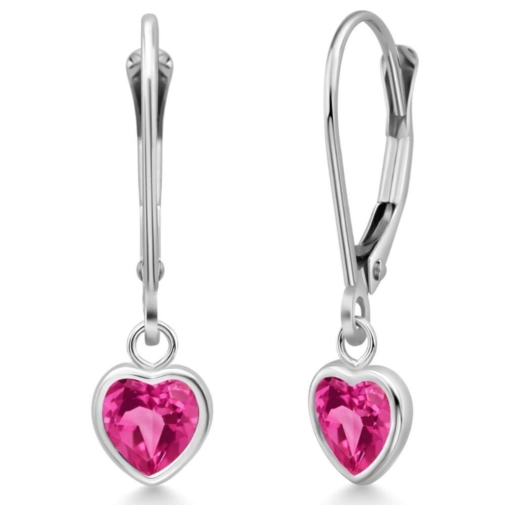 925 Sterling Silver 1.60 Cttw Pink Sapphire Heart Leverback Drop Earrings